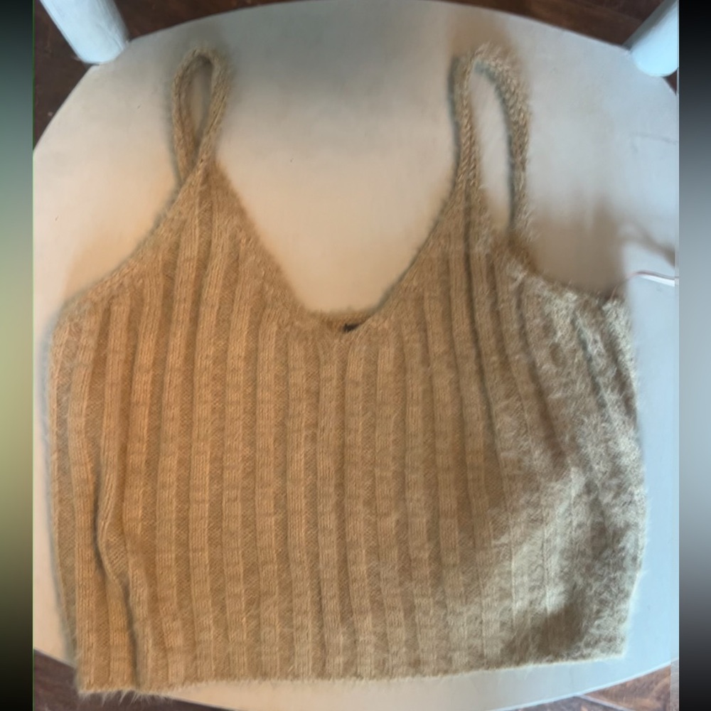 Papermoon Tan Ribbed Knit Women’s Top Size Small